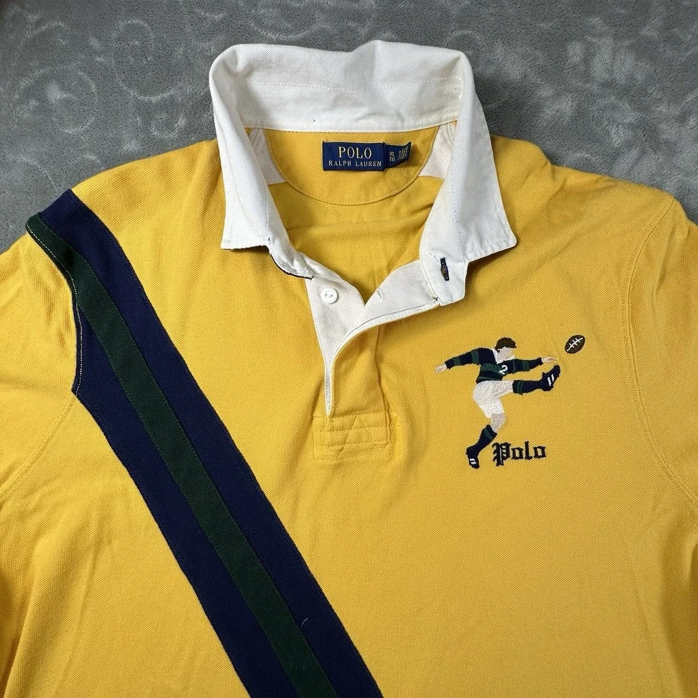Polo Ralph Lauren Rugby Polo Shirt Men's XL Kicker Embroidered Yellow Retro Prep